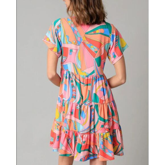 Women's Abstract Geometric Print Tassel Tie Dress | XL - Picture 3 of 8